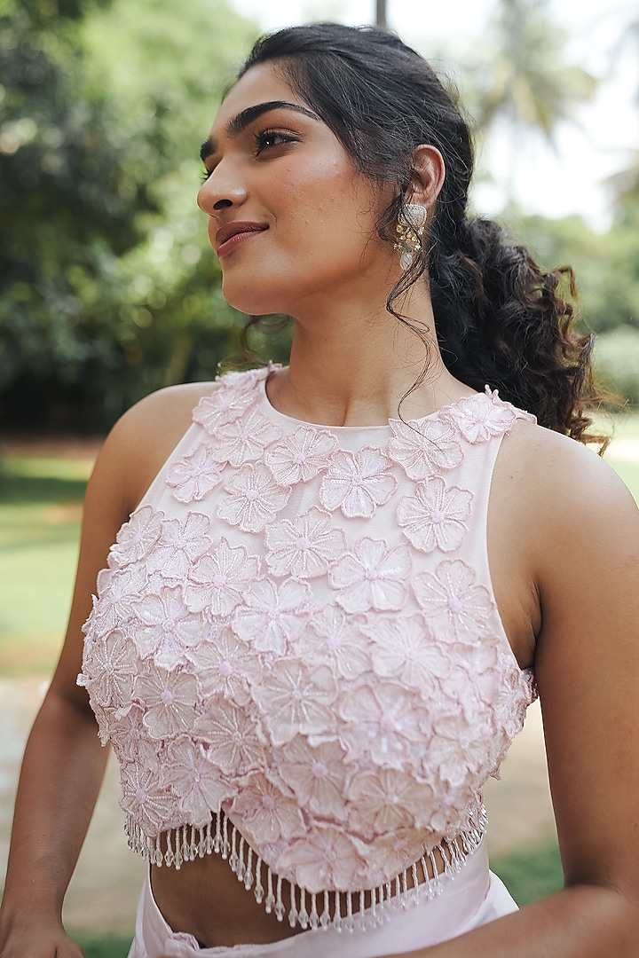 Pastel Pink Satin Draped Skirt Set by Pooja Bagaria at Pernia's Pop Up Shop