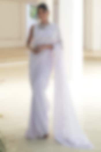 Lavender Natural Organza Embroidered Party Wear Saree Set by Pooja Bagaria at Pernia's Pop Up Shop