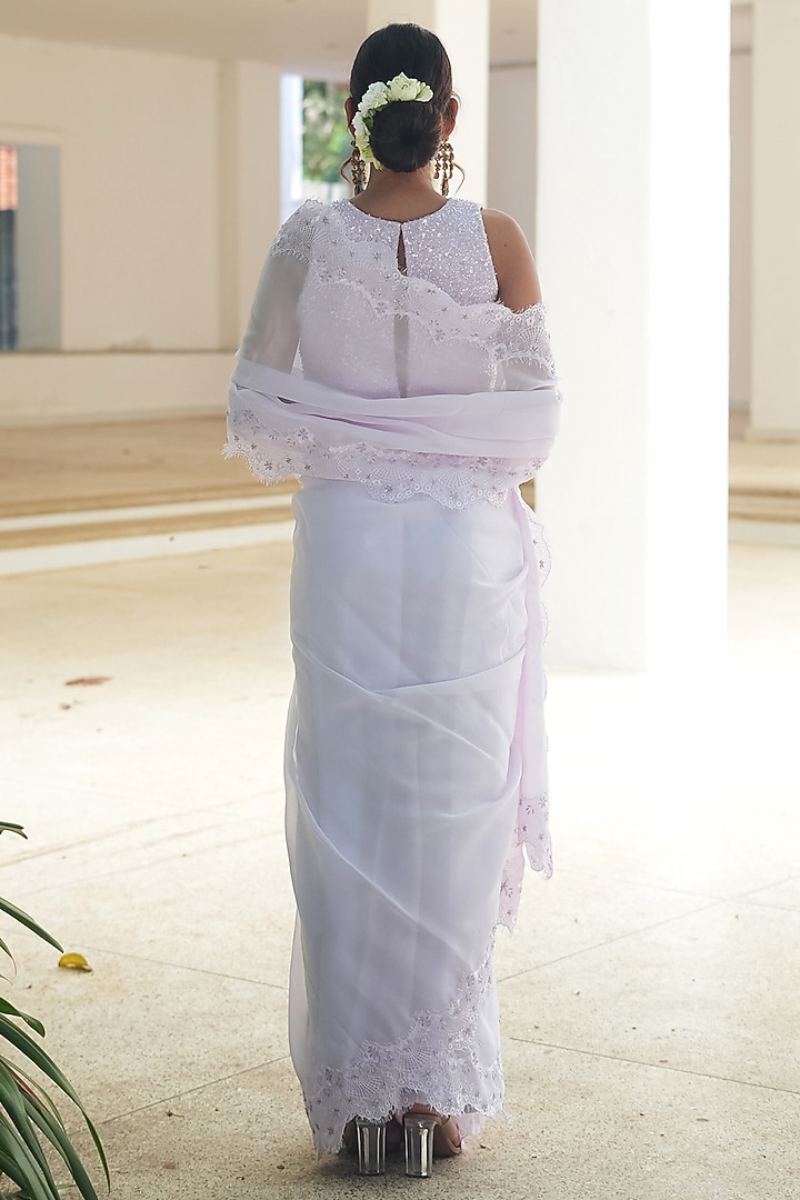 Lavender Natural Organza Embroidered Party Wear Saree Set by Pooja Bagaria at Pernia's Pop Up Shop