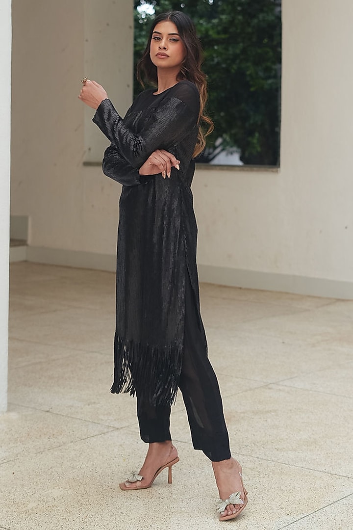 Matt Black Sequins Shift Summer Dress by Pooja Bagaria at Pernia's Pop Up Shop