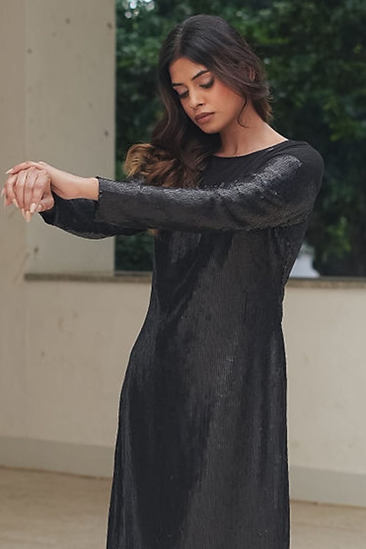 Matt Black Sequins Shift Summer Dress by Pooja Bagaria at Pernia's Pop Up Shop