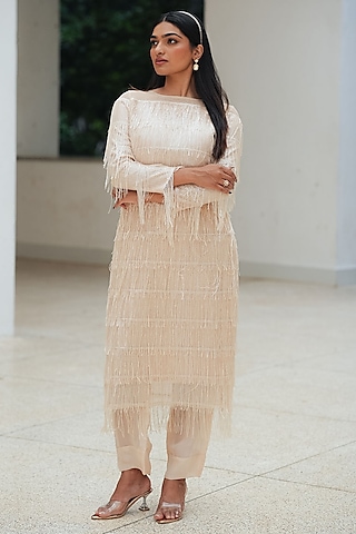 beige embellished dress Luxury Embellished Evening Gown in Champagne Beige FineLook