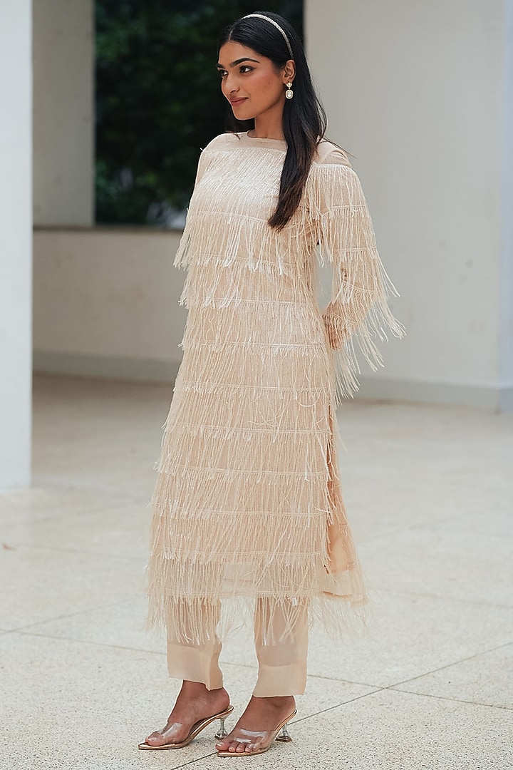 Cream Sequins Shift Summer Dress by Pooja Bagaria at Pernia's Pop Up Shop