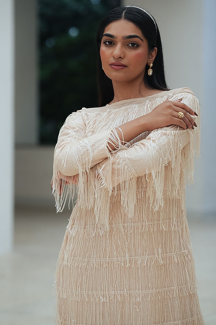 Cream Sequins Shift Summer Dress by Pooja Bagaria at Pernia's Pop Up Shop