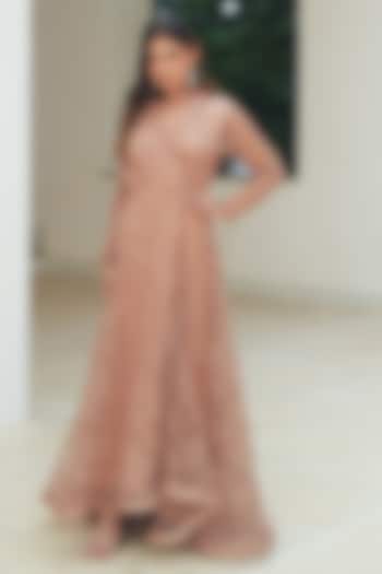 Nude Sequin Chantilly Layered Party Wear Gown by Pooja Bagaria at Pernia's Pop Up Shop