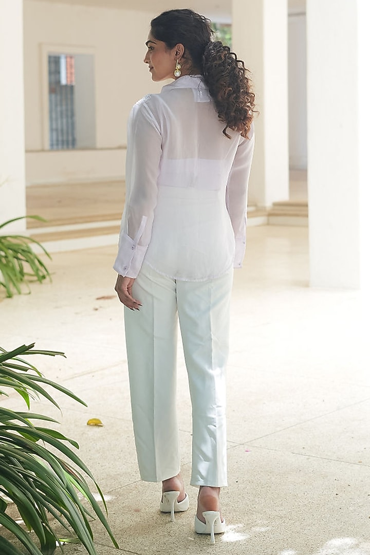 Lavender Organza Floral Applique Embellished Shirt by Pooja Bagaria at Pernia's Pop Up Shop