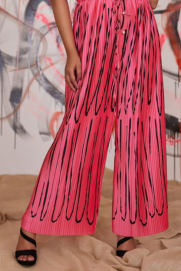 Bright Pink Pleated Satin Jumpsuit by Pooja Bagaria at Pernia's Pop Up Shop