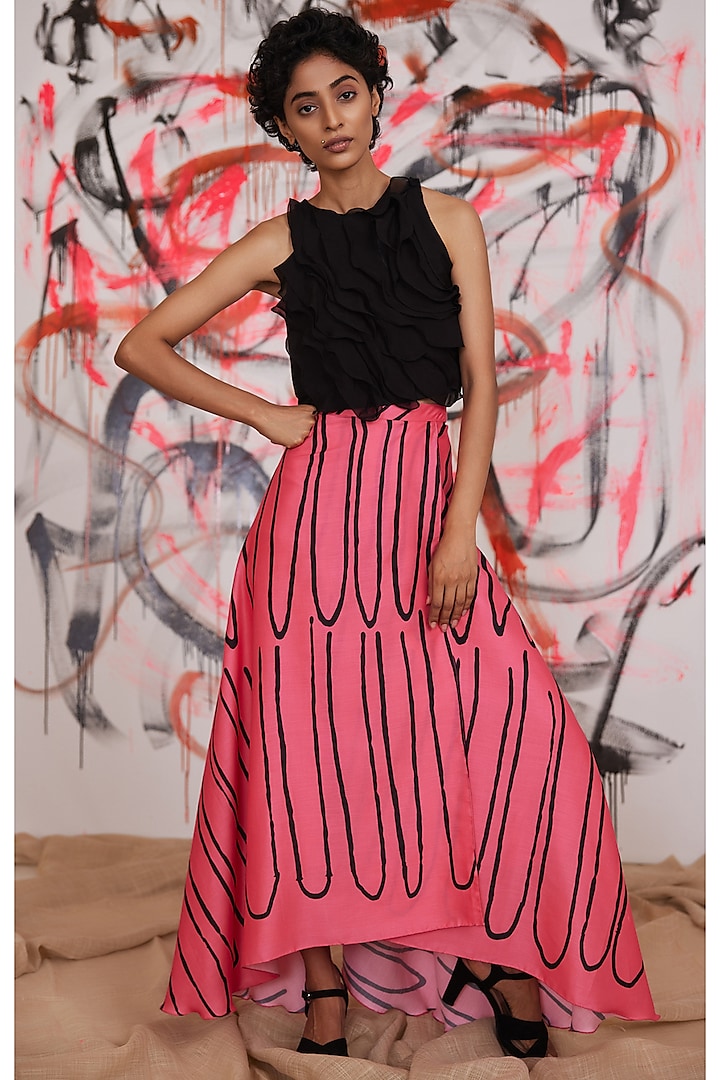 Bright Pink Glazed Cotton Skirt Set by Pooja Bagaria