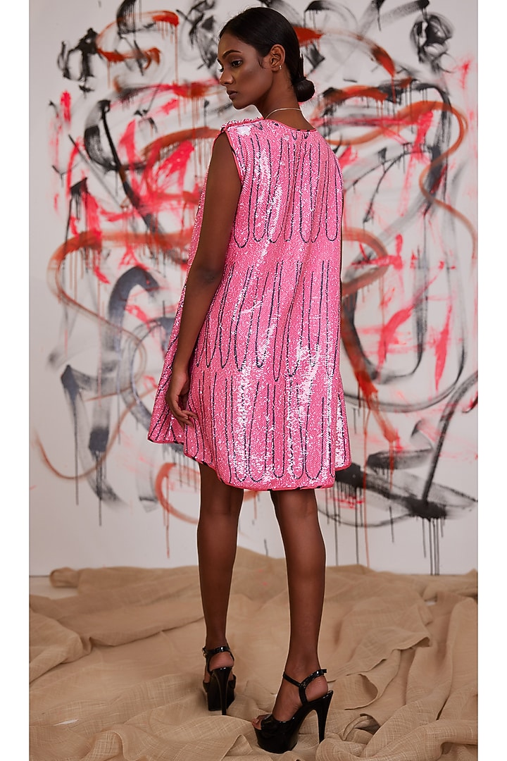 Bright Pink Satin Sequin Summer Dress by Pooja Bagaria at Pernia's Pop Up Shop