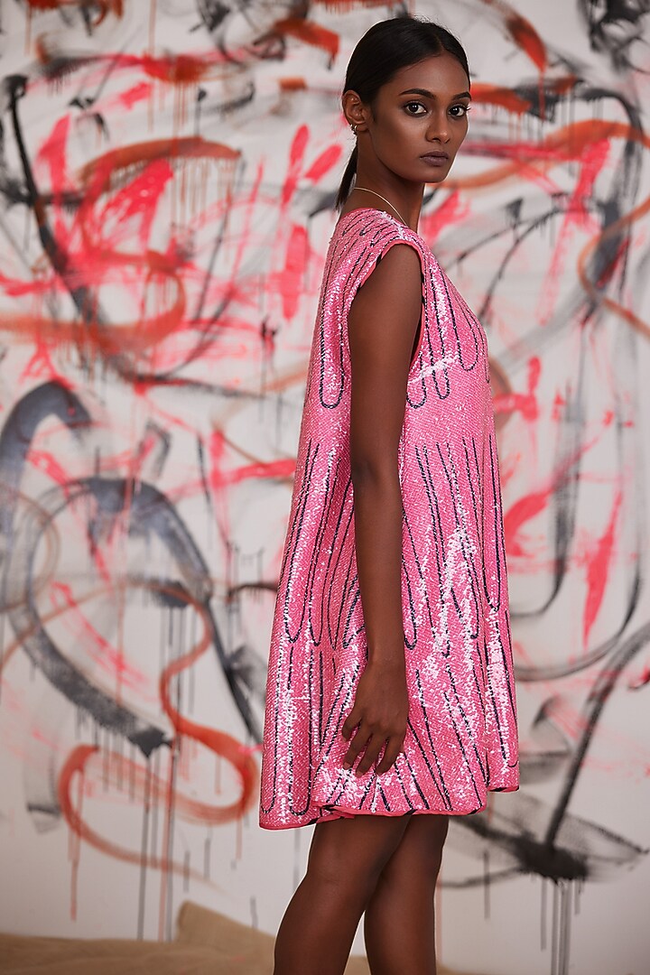 Bright Pink Satin Sequin Summer Dress by Pooja Bagaria at Pernia's Pop Up Shop