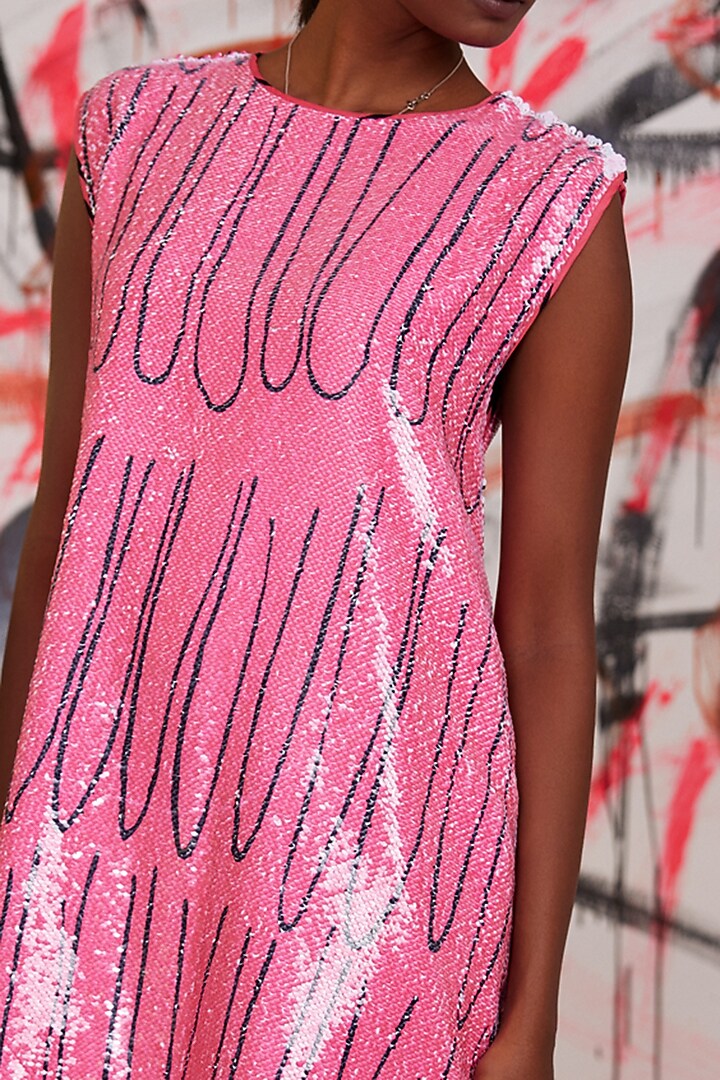 Bright Pink Satin Sequin Summer Dress by Pooja Bagaria at Pernia's Pop Up Shop