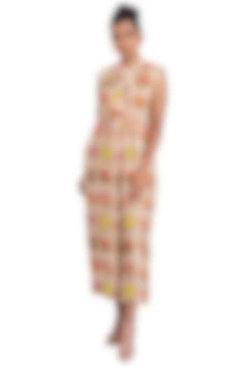 Beige Checkered Jumpsuit by Pooja Bagaria