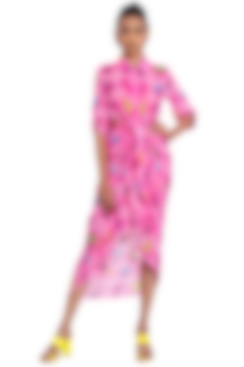 Rose Pink Crepe Self-Tie Draped Skirt by Pooja Bagaria