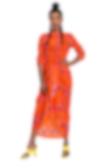 Orange Crepe Self-Tie Draped Skirt by Pooja Bagaria