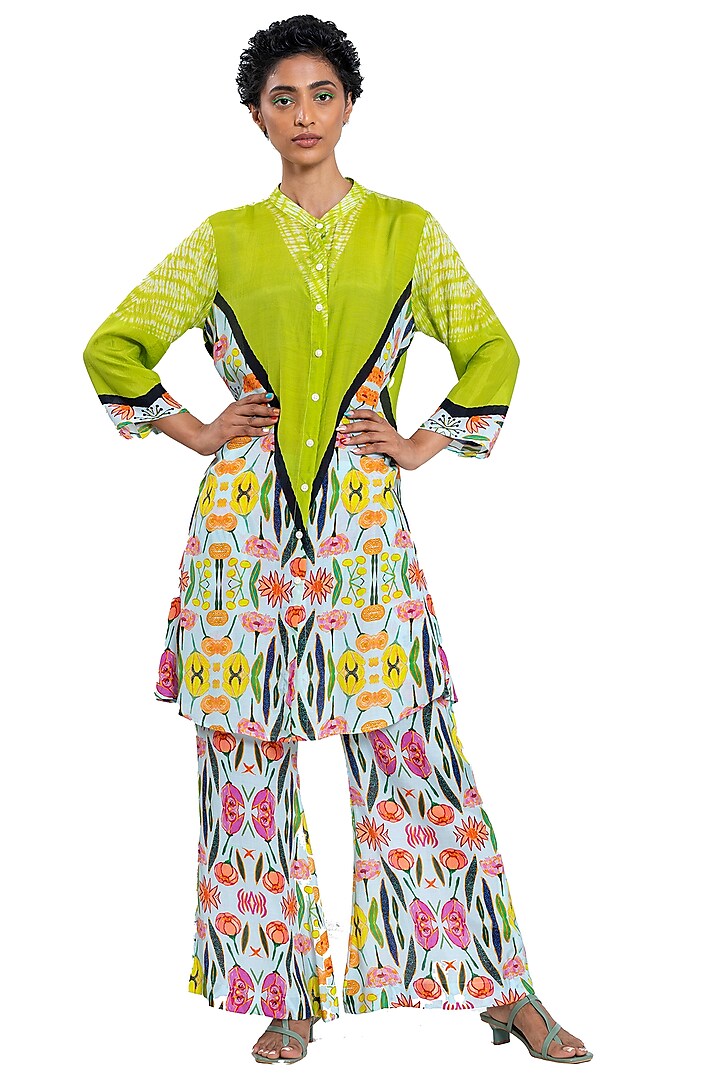 Off-White Floral Printed Bell Pants by Pooja Bagaria