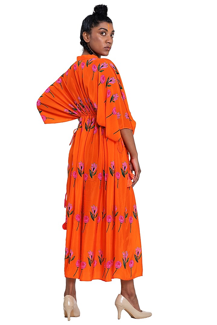Orange Floral Printed Kaftan by Pooja Bagaria at Pernia's Pop Up Shop