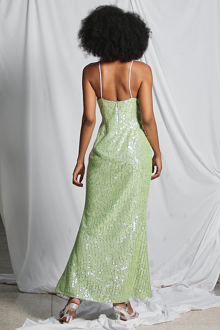 Silver & Neon Shimmer Sequins Strappy Cocktail Gown by Pooja Bagaria at Pernia's Pop Up Shop