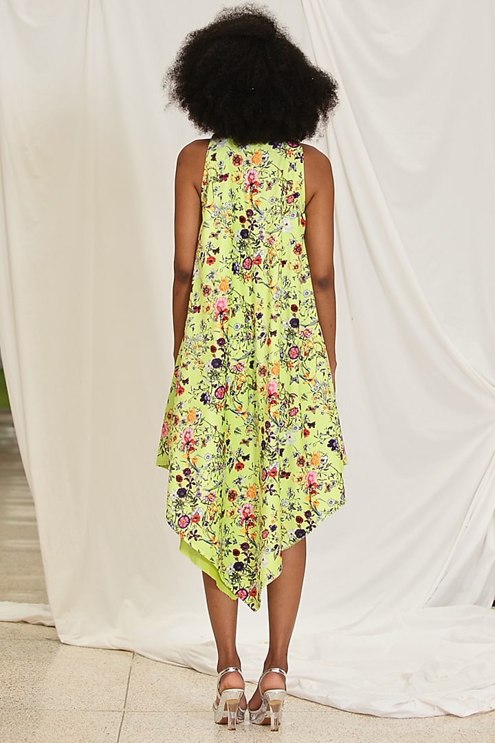Neon Yellow Suede Botanical Floral Handkerchief Summer Dress by Pooja Bagaria at Pernia's Pop Up Shop