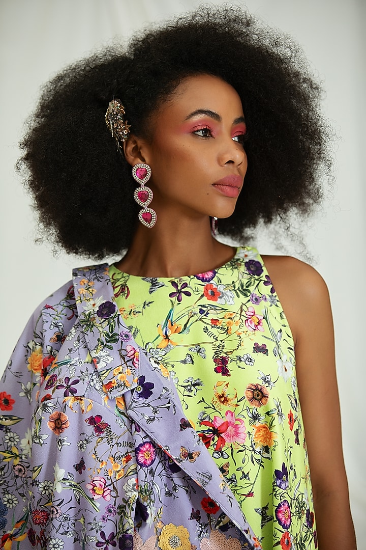 Neon Yellow Suede Botanical Floral Handkerchief Summer Dress by Pooja Bagaria at Pernia's Pop Up Shop