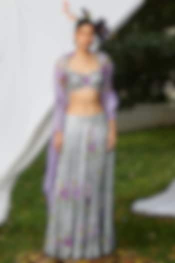 Silver & Purple Sequins Embellished Wedding Lehenga Set by Pooja Bagaria at Pernia's Pop Up Shop