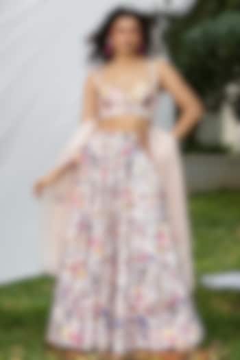 Blush Pink Suede Embroidered Wedding Lehenga Set by Pooja Bagaria at Pernia's Pop Up Shop