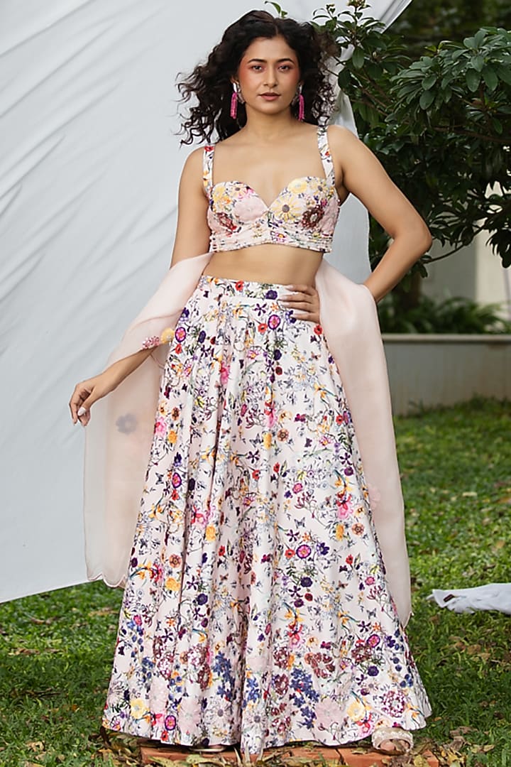 Blush Pink Suede Embroidered Wedding Lehenga Set by Pooja Bagaria at Pernia's Pop Up Shop