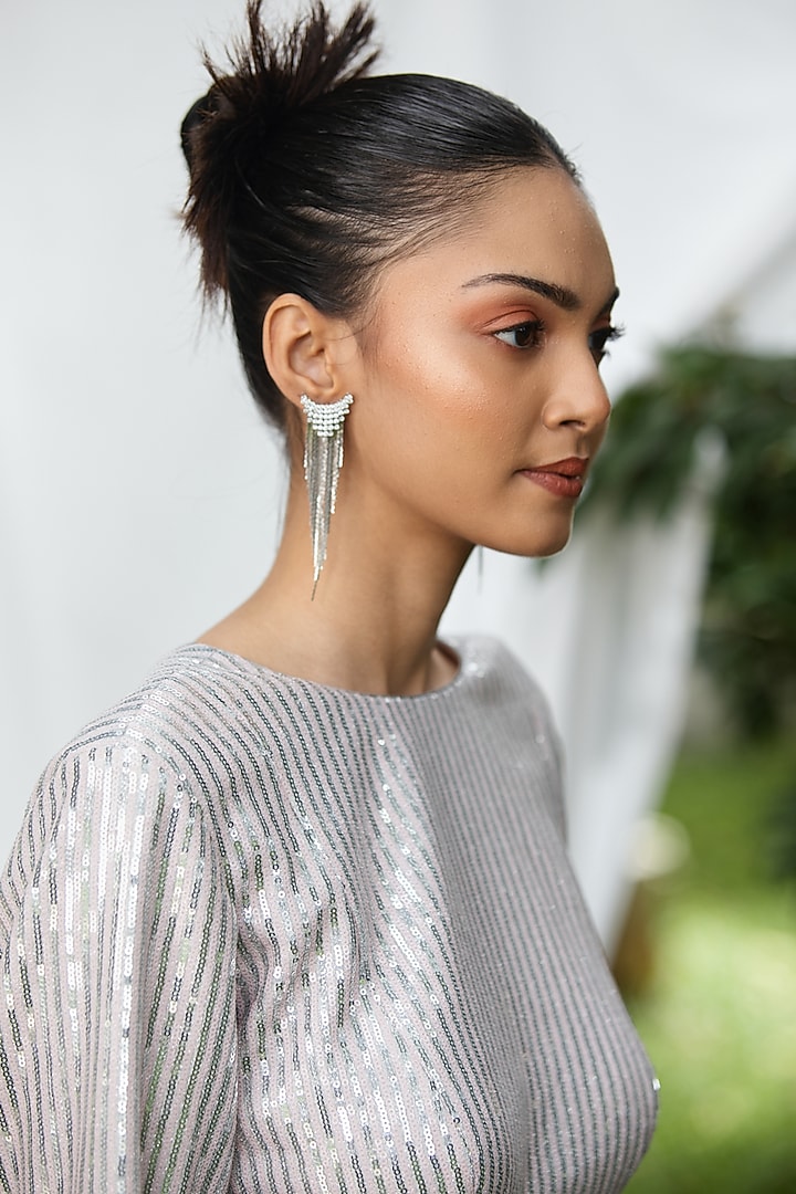 Silver & Pink Shimmer Sequins Mini Summer Dress by Pooja Bagaria at Pernia's Pop Up Shop