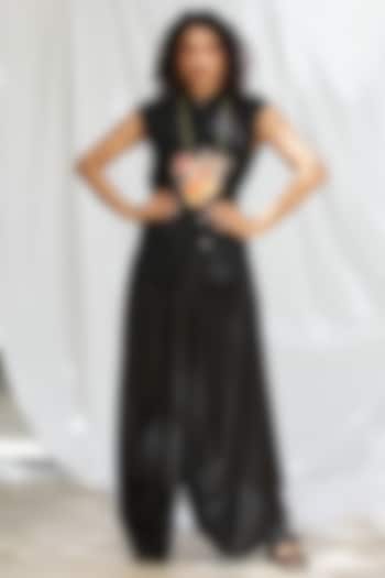 Black Natural Crepe Dhoti Skirt Set by Pooja Bagaria at Pernia's Pop Up Shop