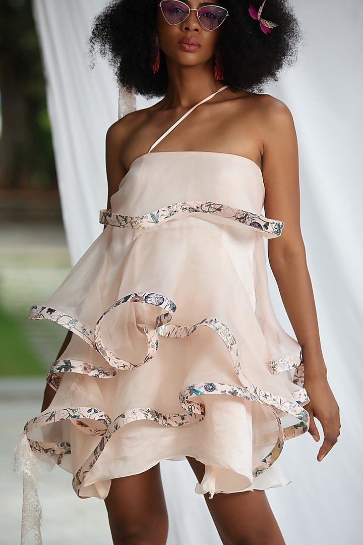 Blush Pink Organza Silk & Natural Crepe Mini Summer Dress by Pooja Bagaria at Pernia's Pop Up Shop