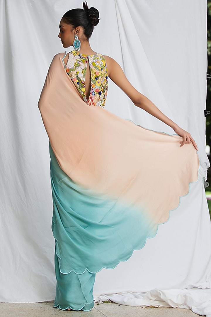 Blue Organza Embroidered Blouse by Pooja Bagaria at Pernia's Pop Up Shop