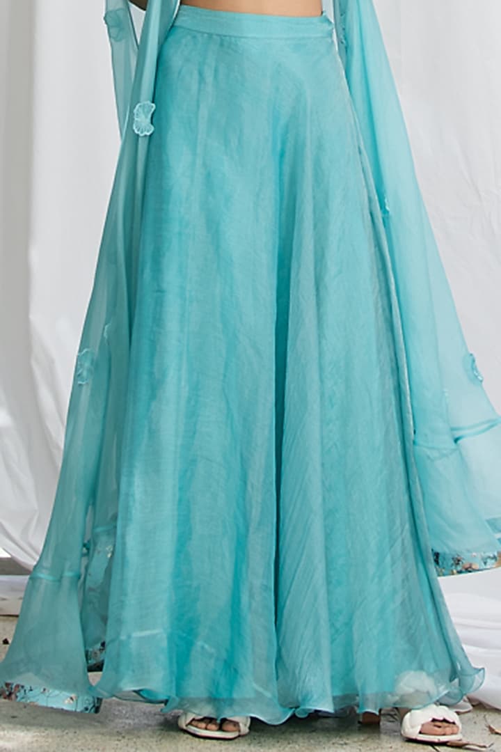 Electric Blue Tissue Silk Jacket Wedding Lehenga Set by Pooja Bagaria at Pernia's Pop Up Shop