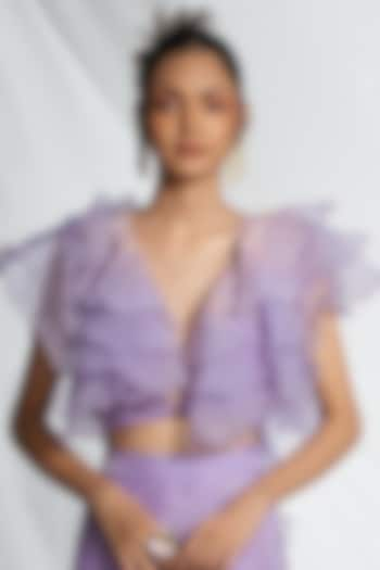 Lavender Organza Silk Embroidered Top by Pooja Bagaria at Pernia's Pop Up Shop