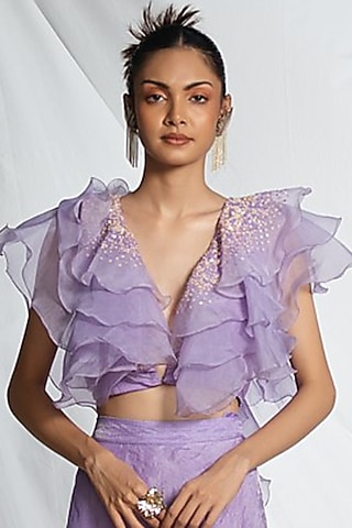 Lavender Organza Silk Embroidered Top by Pooja Bagaria