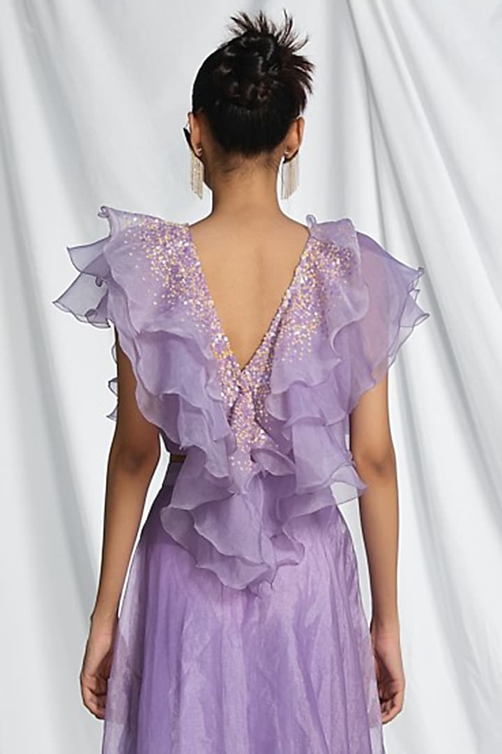 Lavender Organza Silk Embroidered Top by Pooja Bagaria at Pernia's Pop Up Shop