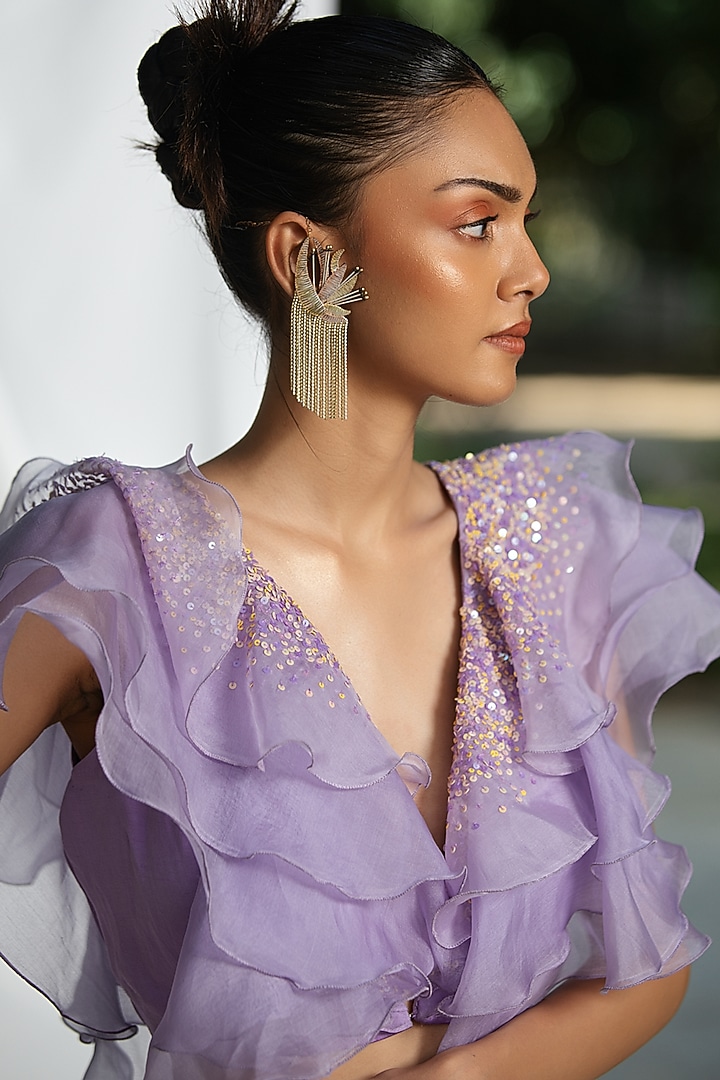 Lavender Organza Silk Embroidered Top by Pooja Bagaria at Pernia's Pop Up Shop