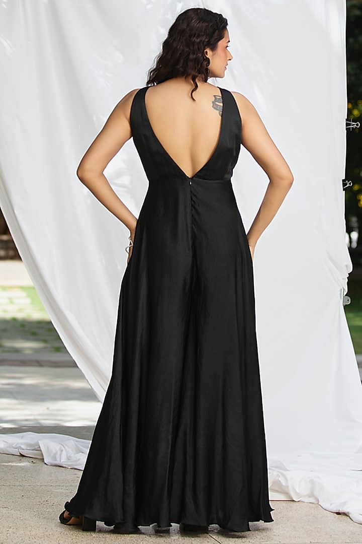 Black Satin Linen Jumpsuit by Pooja Bagaria at Pernia's Pop Up Shop