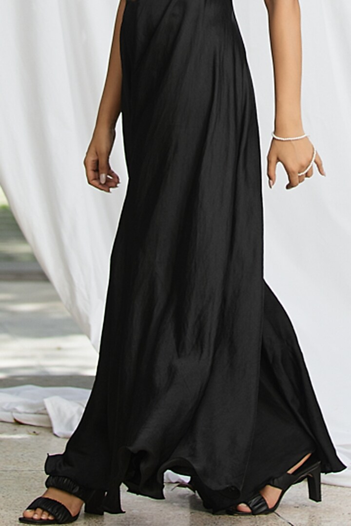 Black Satin Linen Jumpsuit by Pooja Bagaria at Pernia's Pop Up Shop