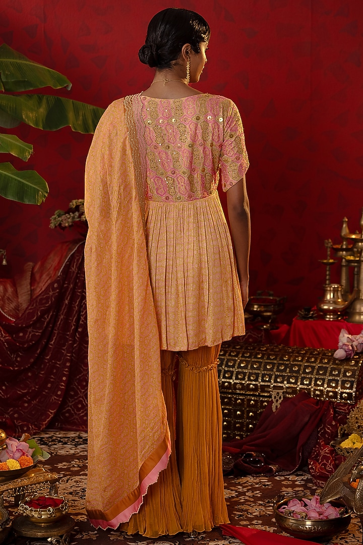 Pink & Gold Natural Satin Linen Wedding Sharara Set by Pooja Bagaria at Pernia's Pop Up Shop