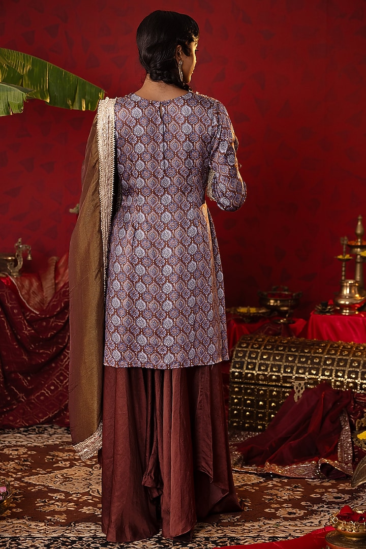 Sapphire Blue Natural Satin Linen Gota Work Kurta Set by Pooja Bagaria at Pernia's Pop Up Shop
