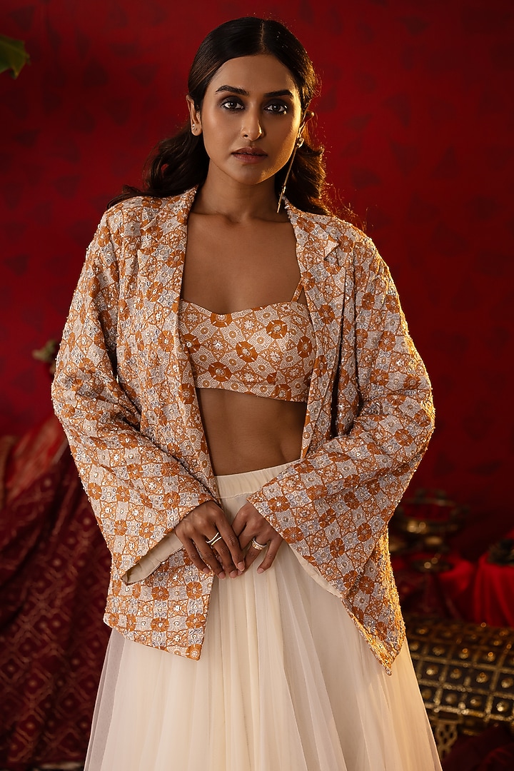 Off-White Tulle Net Skirt Set by Pooja Bagaria at Pernia's Pop Up Shop