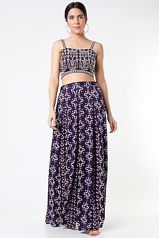 Purple Printed Pant Set by Poornima NS