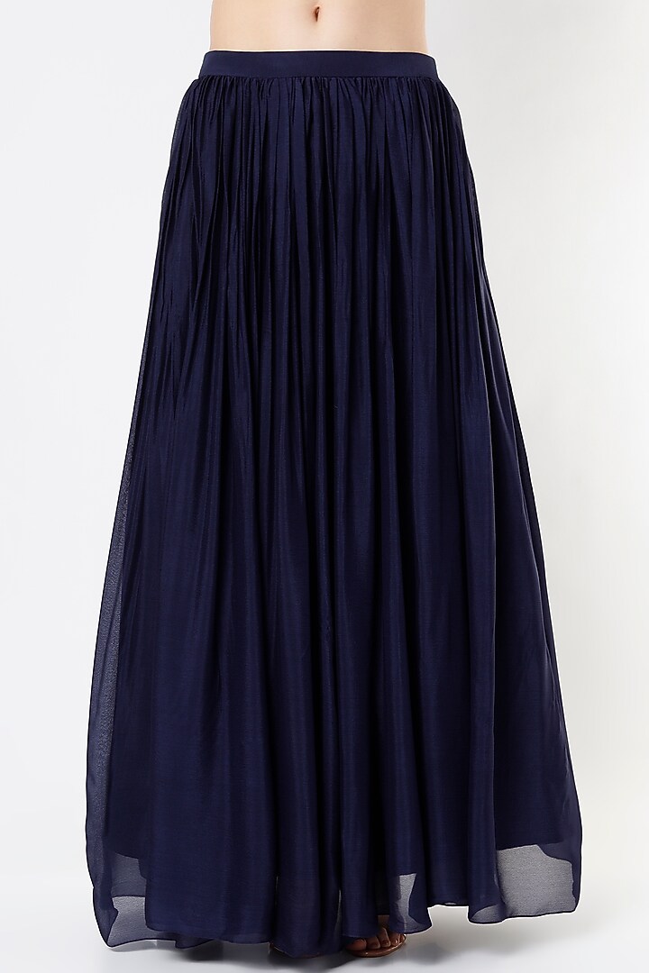 Dark Navy Blue Chiffon Lehenga Set by Poornima NS at Pernia's Pop Up Shop
