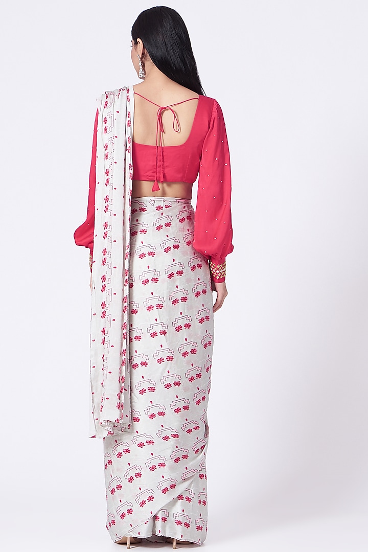 Grey Digital Printed Pre-Stitched Party Wear Saree Set by Poornima NS at Pernia's Pop Up Shop