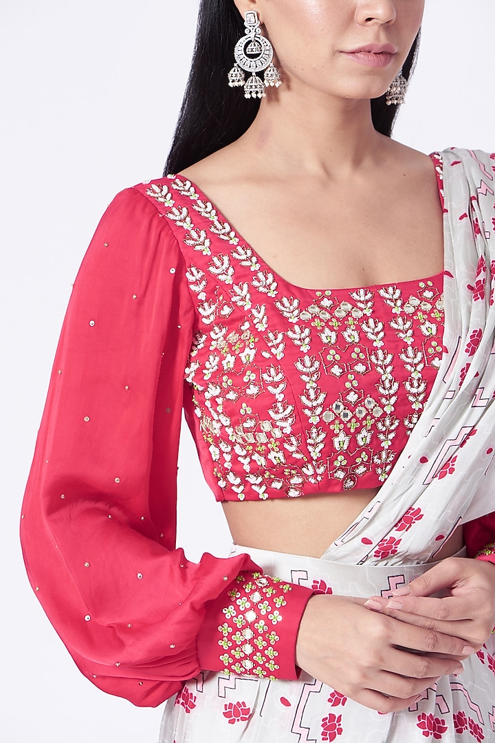 Grey Digital Printed Pre-Stitched Party Wear Saree Set by Poornima NS at Pernia's Pop Up Shop