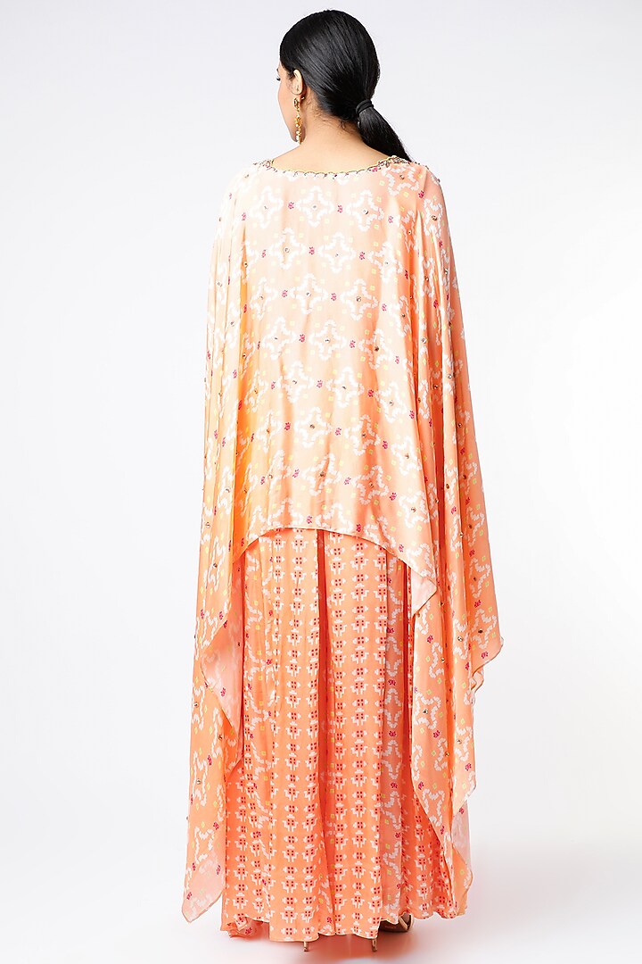 Peach Printed Pleated Pant Set by Poornima NS at Pernia's Pop Up Shop