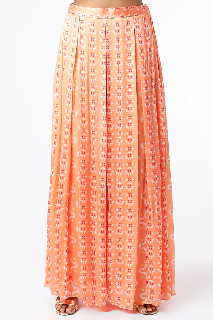 Peach Printed Pleated Pant Set by Poornima NS at Pernia's Pop Up Shop