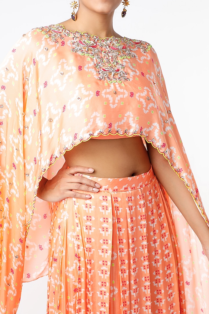 Peach Printed Pleated Pant Set by Poornima NS at Pernia's Pop Up Shop