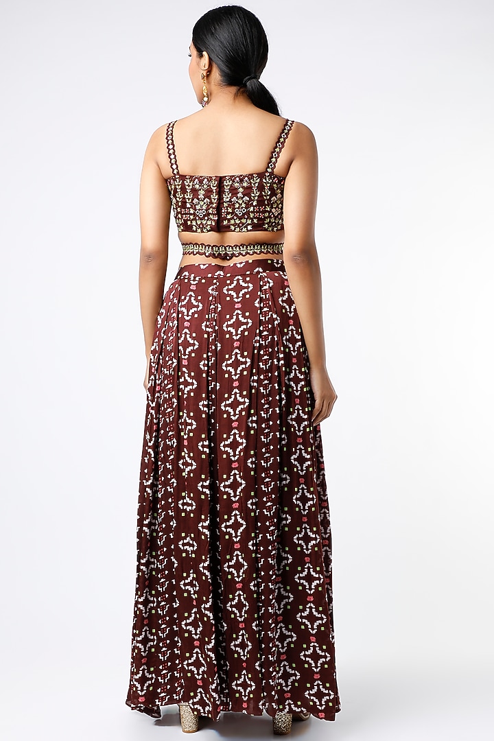 Brown Digital Printed Pleated Pant Set by Poornima NS at Pernia's Pop Up Shop