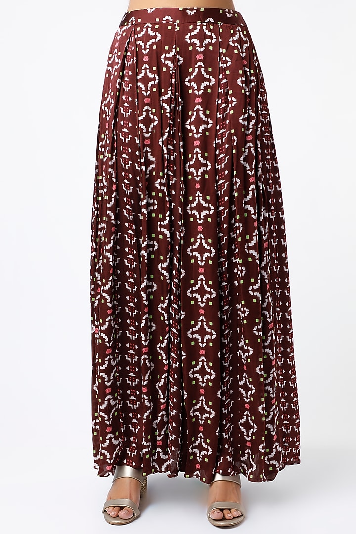 Brown Digital Printed Pleated Pant Set by Poornima NS at Pernia's Pop Up Shop