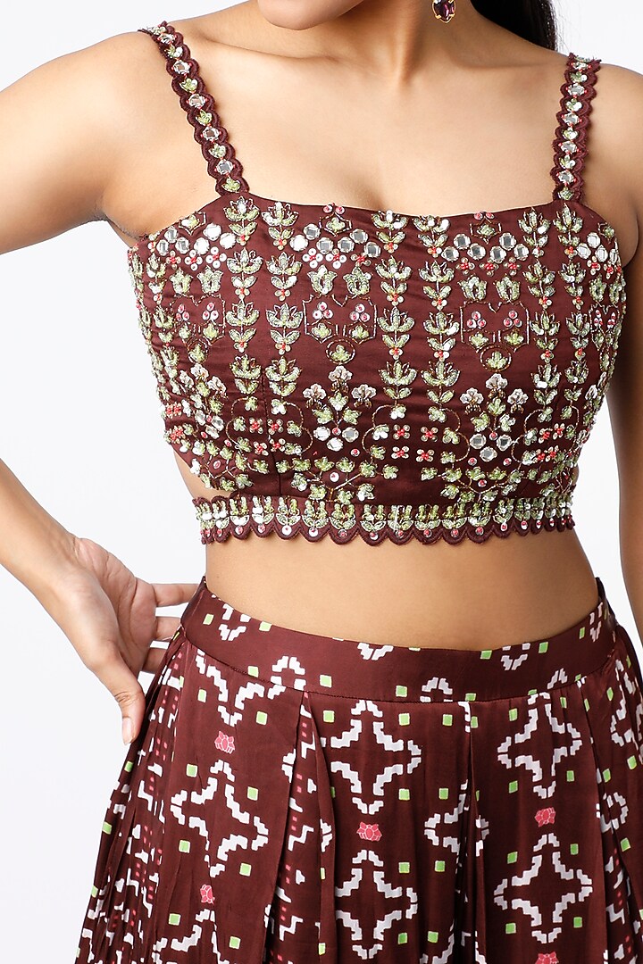 Brown Digital Printed Pleated Pant Set by Poornima NS at Pernia's Pop Up Shop